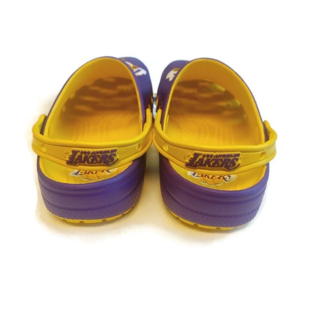 CROCS Mens 6 Womens 8 Slip On Clogs Los Angeles Lakers Sandals Shoes Purple Gold